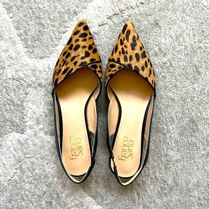 Franco Sarto leather leopard mules, size 7, new